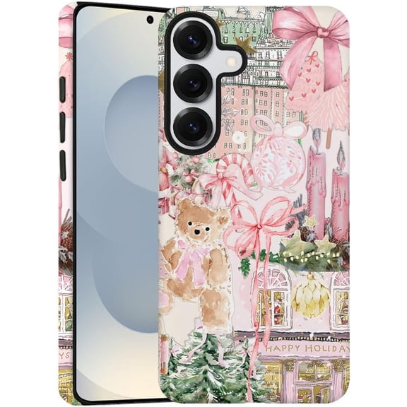Case for Samsung Galaxy S25, Pink Tree Christmas Holiday Phone Case Military-Grade Drop Protection Cover for Women Girl - Frosted