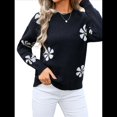 thumbnail image 2 of Suéter de Flores para Mujer, Suéter de Punto de Cuello Redondo Extragrande, Top de Punto Acanalado, Conjuntos de Invierno, Tops Tipo Jersey. Negro XL, 2 of 10