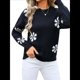 thumbnail image 2 of Suéter de Flores para Mujer, Suéter de Punto de Cuello Redondo Extragrande, Top de Punto Acanalado, Conjuntos de Invierno, Tops Tipo Jersey. Negro L, 2 of 10
