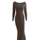 thumbnail image 2 of VISgogo Vestido Casual para Mujer Color Sólido Manga Larga Cuello Redondo Slim Fit Home Vestido Largo VISgogo moda, 2 of 6