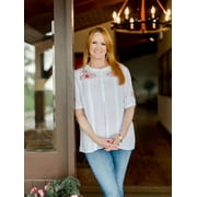 The Pioneer Woman Short Sleeve Button Front Embroidered Blouse