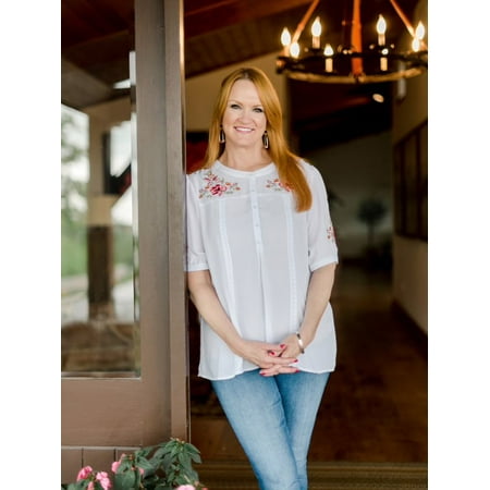 The Pioneer Woman Short Sleeve Button Front Embroidered Blouse