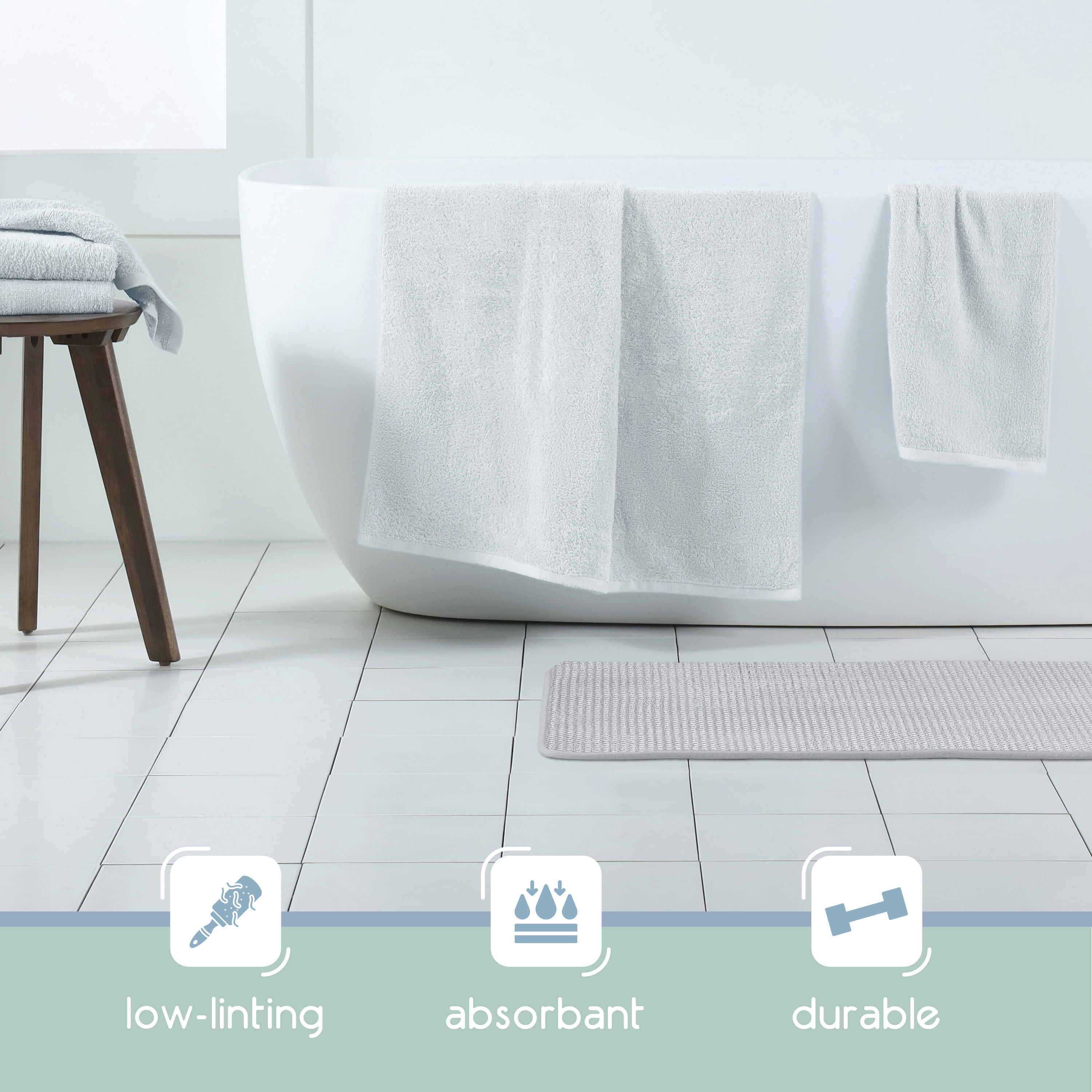 Vellux Bliss Memory Foam Bath Rug, 20" x 30", Light Grey