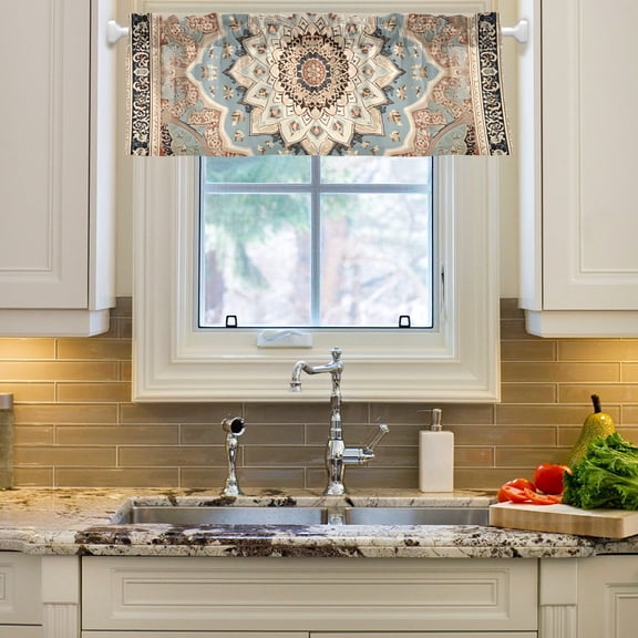 Pattern Boho Bohomia Curtain Valances Farmhouse Design Window Treatment Decor Blackout Rod Pocket for Windows Living Room Kitchen 54" x 18"