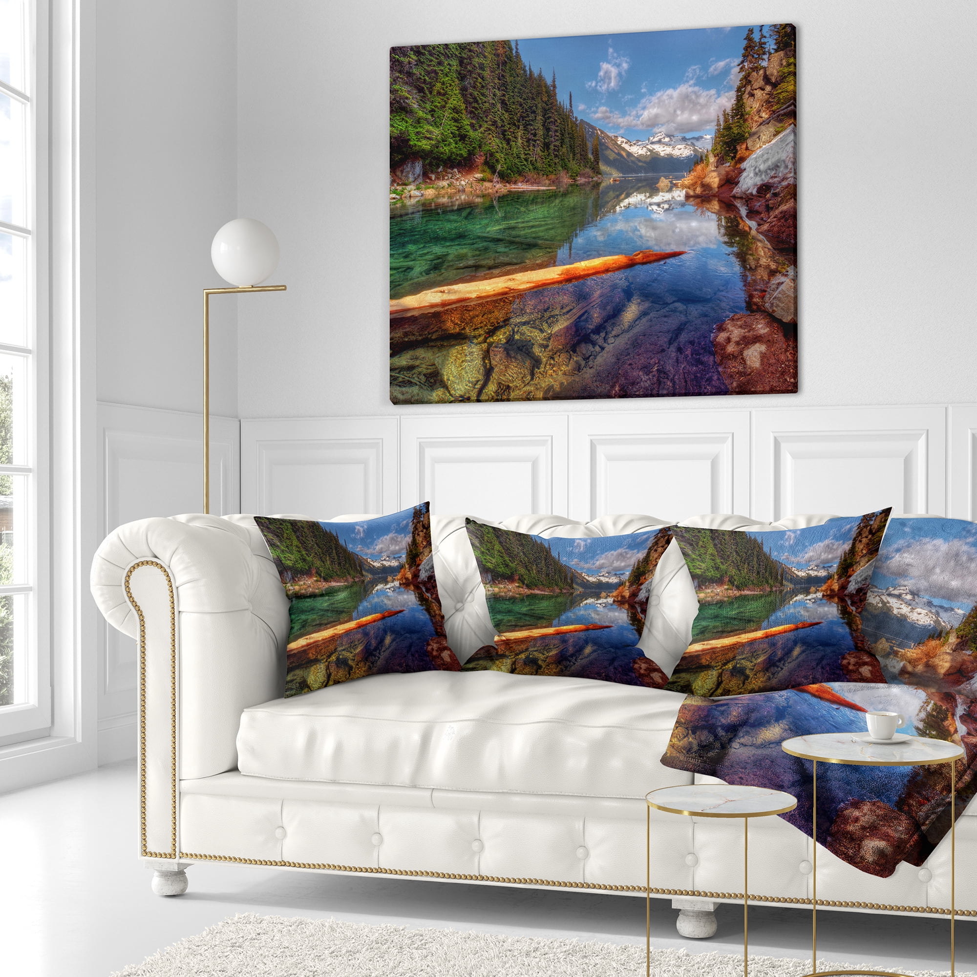 Designart Floating Lake in Mountain Lake - Landscape Printed Throw Pillow - 16x16