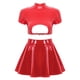 thumbnail image 3 of Conjunto de lencería de charol brillante para mujer, ropa de discoteca, Top corto con cremallera en la espalda recortada y falda acampanada de corte A, traje de fiesta Rave, 3 of 5