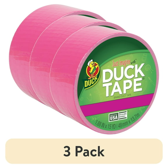 (3 pack) Color Duck Tape Brand Duct Tape, 1.88 in. x 15 yd., Neon Pink