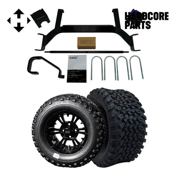 Hardcore Parts 6" Drop Axle Lift Kit for EZGO TXT/PDS (2001.5-2008) Gas Golf Cart with 12" Black ‘VAMPIRE’ Wheels and 23"x10.5"-12" All-Terrain tires