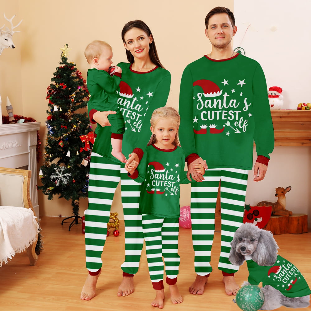 Christmas Santa and Tree Print Green Family Matching Long-sleeve Pajamas Sets (Flame Resistant)