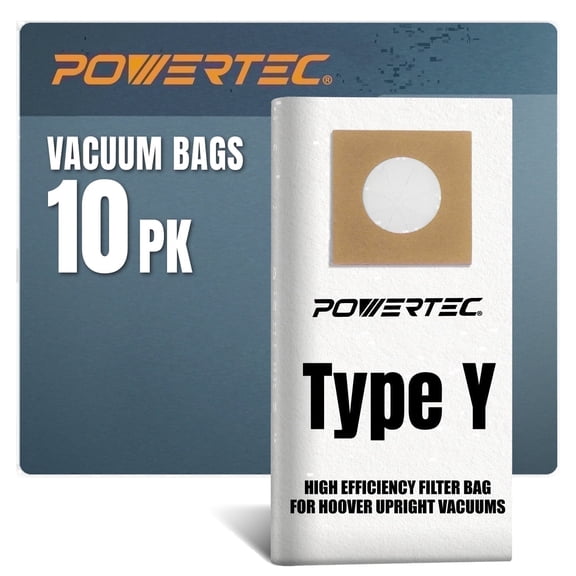 POWERTEC 10PK Type Y Vacuum Bags for Hoover Style Y, Z, YZ WindTunnel Upright Vacuum Cleaners, Replacement Dust Bags for 4010100Y, AH10040 and AH10165 (75057)