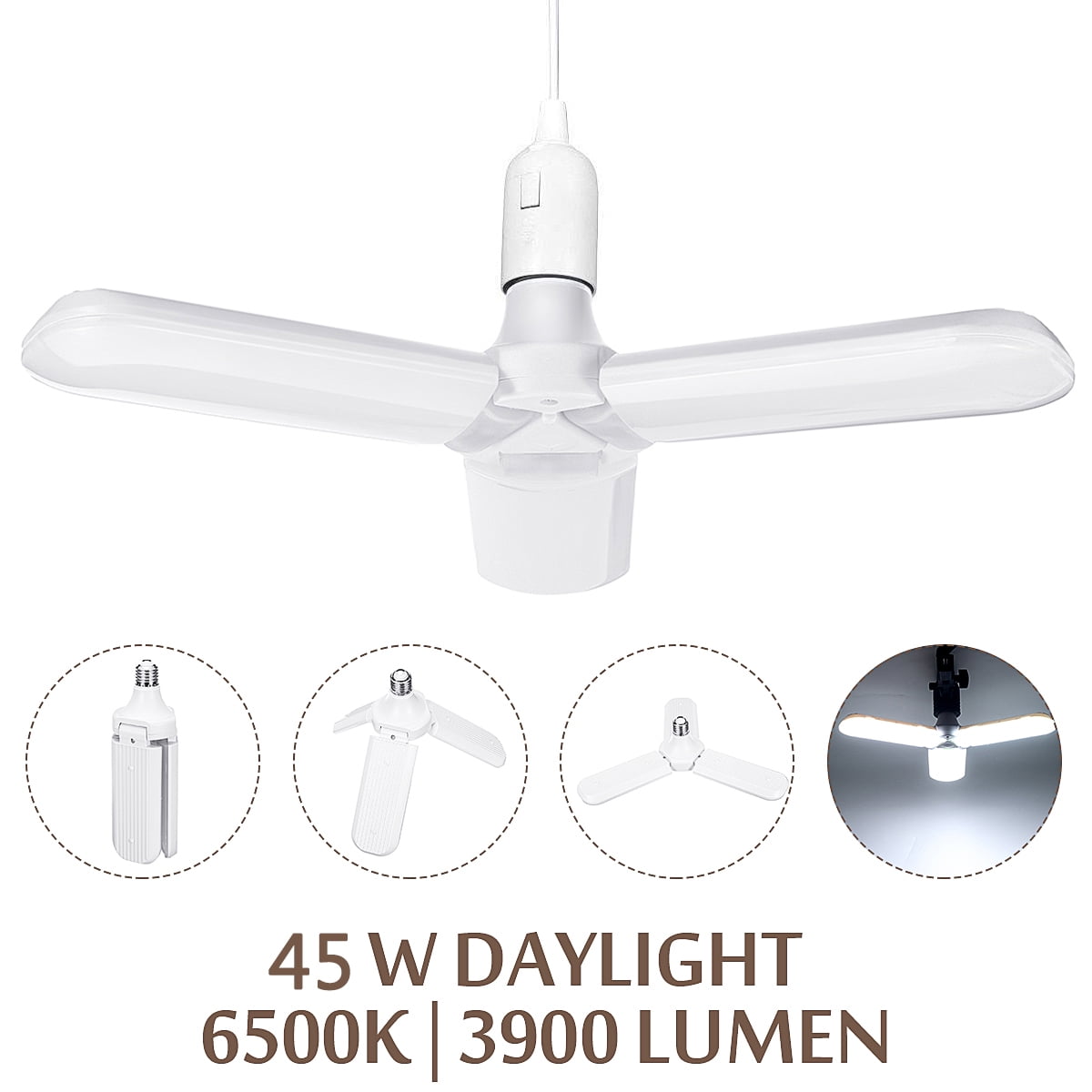 Universal 45W LED Garage Lights Foldable Bulb 3 Adjustable Fan Blades