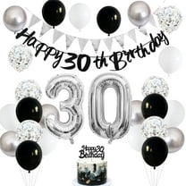 Black White Silver 30th Birthday Decorations Kit with Number 30th Balloons Happy 30th Paper Banner Triangle Flags 30 Cake Topper for Women/Men 30 Years Old Anniversary Party Bakcdrops Supplies