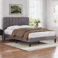 thumbnail image 3 of VECELO Full Size Upholstered Beds, Modern Platform Bed Frame with Adjustable Headboard, Wooden Slats Support/No Box Spring Needed, Dark Gray, 3 of 9