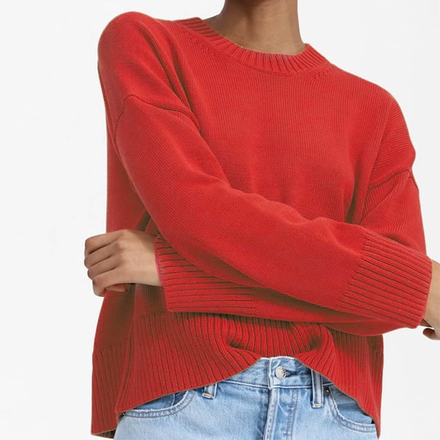 Pntutb Suéter de manga larga sólido de moda para mujer Suéter de punto suelto con cuello redondo Pntutb Pntutb-1185