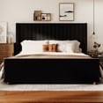 thumbnail image 2 of King Size Bed Frame, Upholstered Platform Bed with 62" Tall Headboard & Footboard, Soft Velvet Fabricbed Bed, Easy Assembly, Black, 2 of 6
