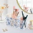 thumbnail image 5 of Watercolor Blue Floral Acrylic Pen Holder 4 Compartments Pencil Holder Cup for Desk Makeup Brush Holder Office Home, 5 of 7