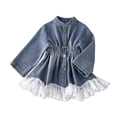 thumbnail image 3 of TIREOW Girls Denim Shacket Jacket Lace Hem Ruched Waist Button Front Long Sleeve Casual Denim Outerwear Coat, 3 of 9