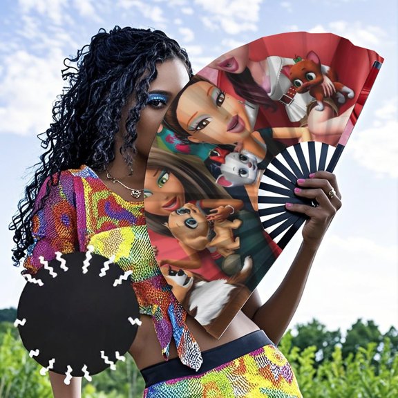 Bratz Girls-theme Folding Fan Chinese Fan Hand Polyester Foldable Fan Fans for Dancing Party Home Suitable for Home, Office, Party