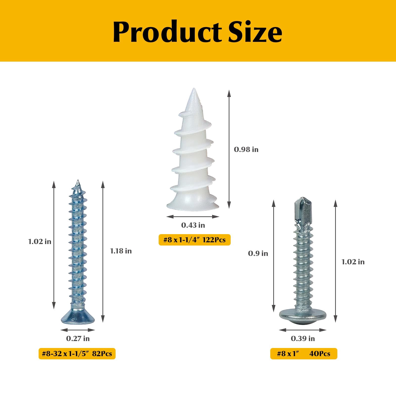244Pcs Self Tapping Screws Drywall Anchors and Sheet Metal Screw Assortment,2 Size Kit for Installing Drywall, Wood,Metal Sheet Materials