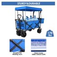 thumbnail image 3 of Extra Large Collapsible Wagon w/Removable Canopy, 250lbs Foldable Garden Cart w/Rear Storage, Heavy Duty Outdoor Push&Pull Utility Camping Beach Stroller w/Big Wheel&Adjustable Handles, Blue, 3 of 7