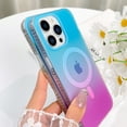 thumbnail image 5 of OOK For iPhone 13 Pro Case Magnetic, Compatible with Magsafe Cute Gradient Rainbow Iridescent Matte Protective Phone Case with Screen Protector for Girls Women, Fluorescent Blue & Pink, 5 of 6