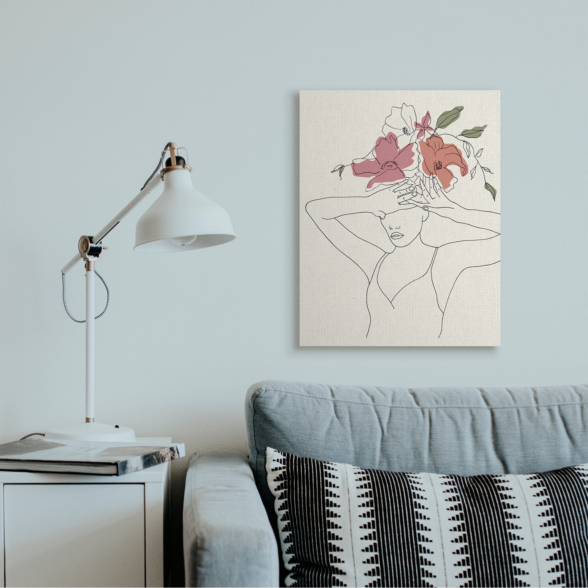 Stupell Industries Female Linework Pose Tropical Flower Sketch Canvas Wall Art by Melissa Wang