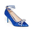 thumbnail image 6 of BLISSFUL STEP Women's Shoes Glitter Stiletto High Heels Pointed Toe Rhinestone Bow Ankle Strap Pumps Royal Blue 8, 6 of 7