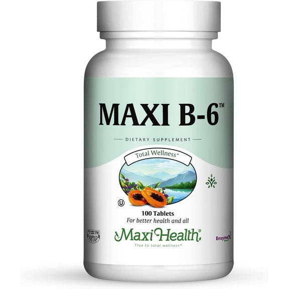 Maxi Health Vitamin B6 Dietary Supplement – 100 mg – 100 Tablets – Cardiovascular & Nervous System Support – Kosher