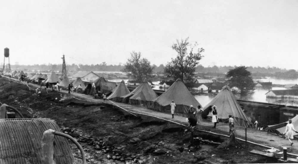 Mississippi Flood 1927 Nrefugee Camp On High Ground At Arkansas City