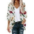 thumbnail image 2 of DDAPJ pyju Summer Lightweight Cardigan for Women 3/4 Sleeve Shrug Kimono Beach Cover Ups Boho Floral Loose Chiffon Swimsuit Coverup Clearance Sales Red S, 2 of 4
