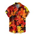 thumbnail image 2 of Camisas Negras Para Hombre Camisa de manga corta con solapa de moda de verano para hombre, Top con estampado de botones y hojas de arce (Orange, M), 2 of 4