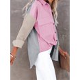 thumbnail image 3 of Abrigo de mujer Camisa de bolsillo con botones en bloque de color Otoño Invierno Solapa de pana Blusa superior cálida informal, Rosa Gris, L AweSitey  AP003978-27, 3 of 4