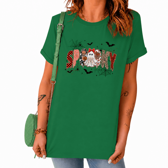 UNISHE SP0OKY Halloween Graphic Tee Short Sleeve Crewneck Casual T-Shirt