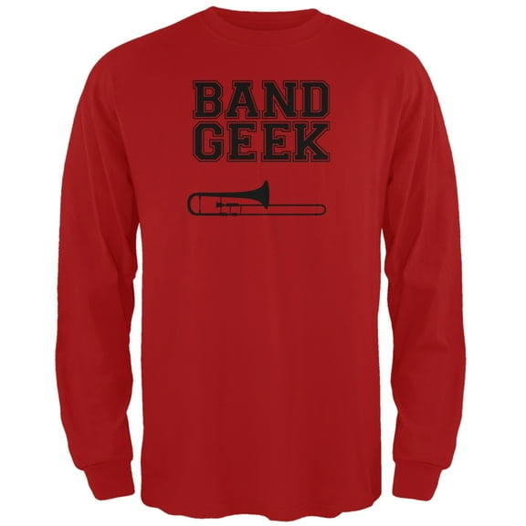 Band Geek Trombone Red Adult Long Sleeve T-Shirt - 2X-Large