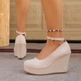 thumbnail image 6 of Willtoo Wedges for Women Closed Round Toe Ankle Strap Platform High Heel Wedge Pumps Dress Shoes Beige, 6 of 6