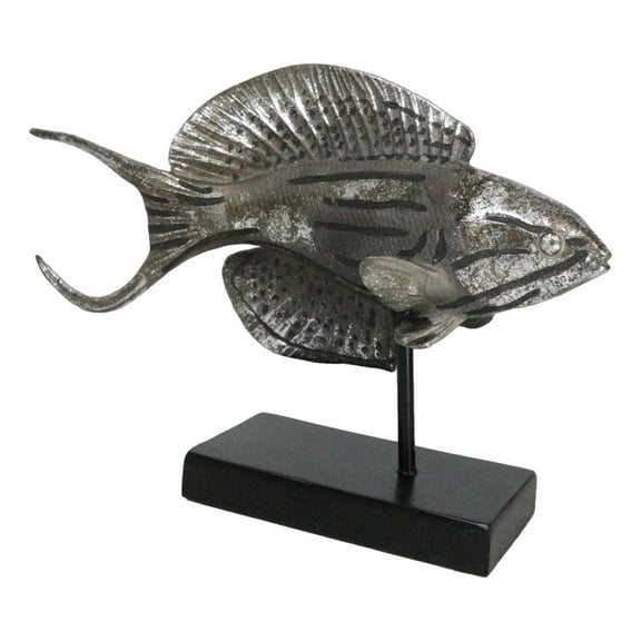 Nautical Marine Silver Tone Anthias Fish Sculpture With Museum Pole Stand Decor