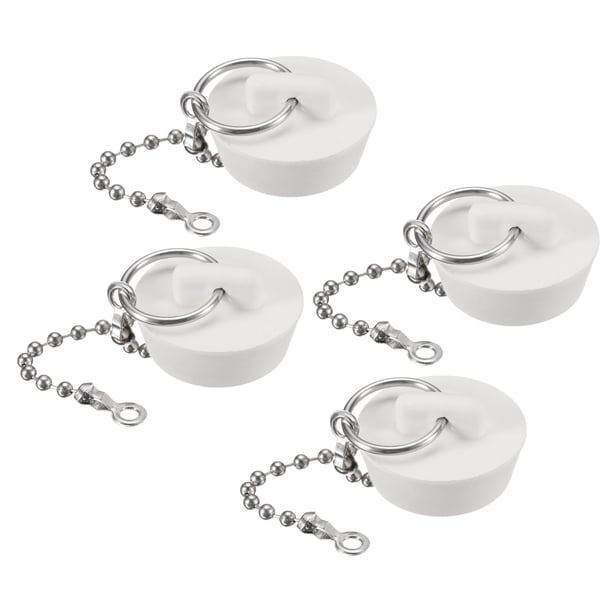 Uxcell 4Pcs Tapón de Drenaje de Goma con Cadena y Anillo Colgante, Tapón de Drenaje para Bañera Se Adapta a 1 1/8 pulgadas, Tapón de Drenaje de Goma para Bañera, Cocina y Baño, Blanco