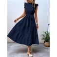 thumbnail image 6 of Women'S Ruffle Sleeve Stand Collar Maxi Dress A-Line Hem Ruffled Summer Casual Belted Dress Navy Blue XL, 6 of 8