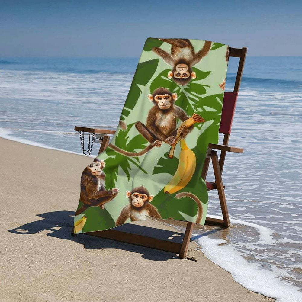 PHYHOO Cute Monkey Oversized Quick Dry Microfiber Beach Towel Lightweight Sand Free Towel Super Soft &amp; Absorbent for Travel Swimming Sports 30x60in