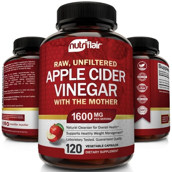Apple Cider Vinegar Capsules with Mother 1600mg - 120 Vegan ACV Pills