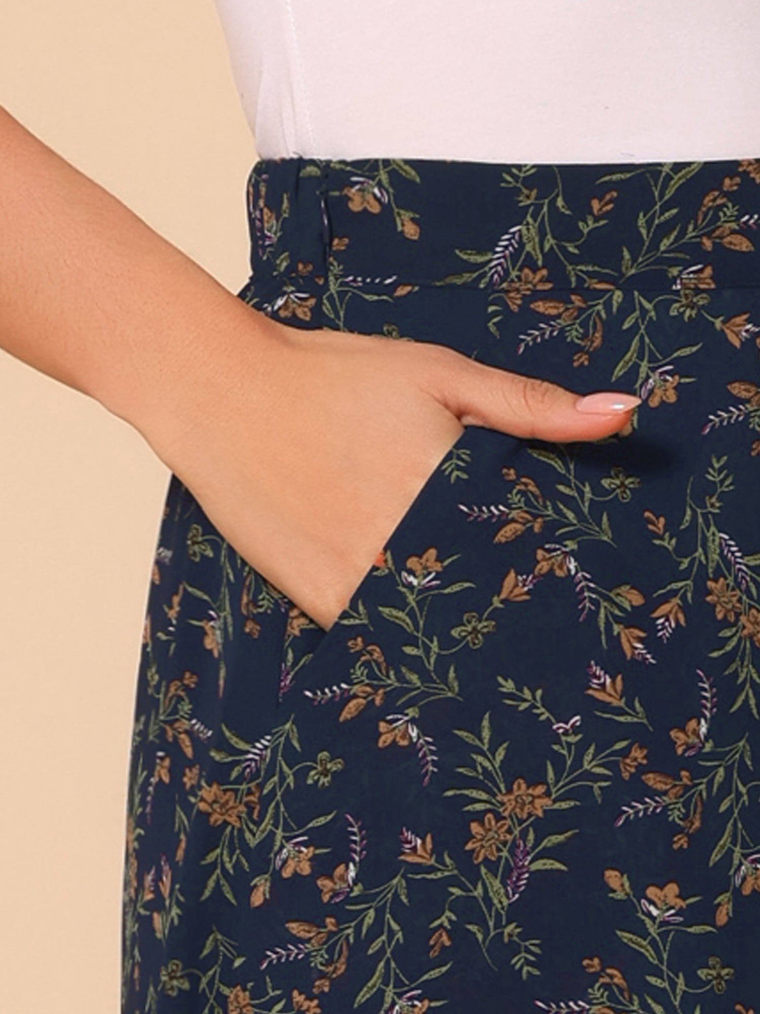 DARING DIVA Women's Floral Print A-Line Midi Skirt Skirts M Navy Blue