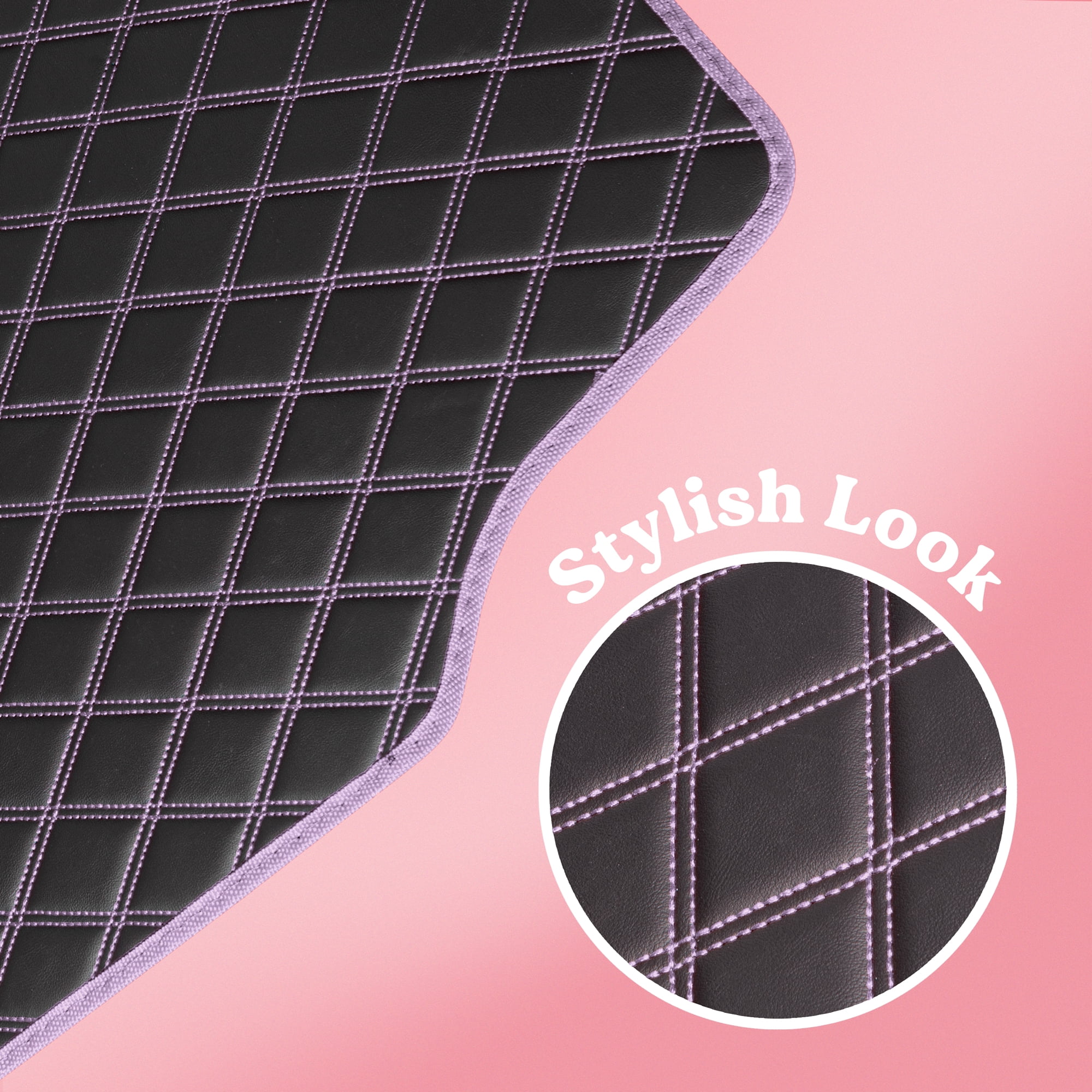 Carbella DiamondLuxe Car Floor Mats, Stylish Faux Leather Car Mats with Diamond Stitched Detail and Matching Taping, Universally Sized All-Weather Floor Mats for Cars Trucks SUV, Full (Purple)