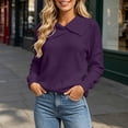 thumbnail image 2 of Vynhevius Women Sweater Solid Asymmetric Lapel Long Sleeve Casual Loose Knit Pullover Top, 2 of 5