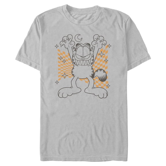 Mens Garfield Checkered Cat Claws And Fangs T Shirt