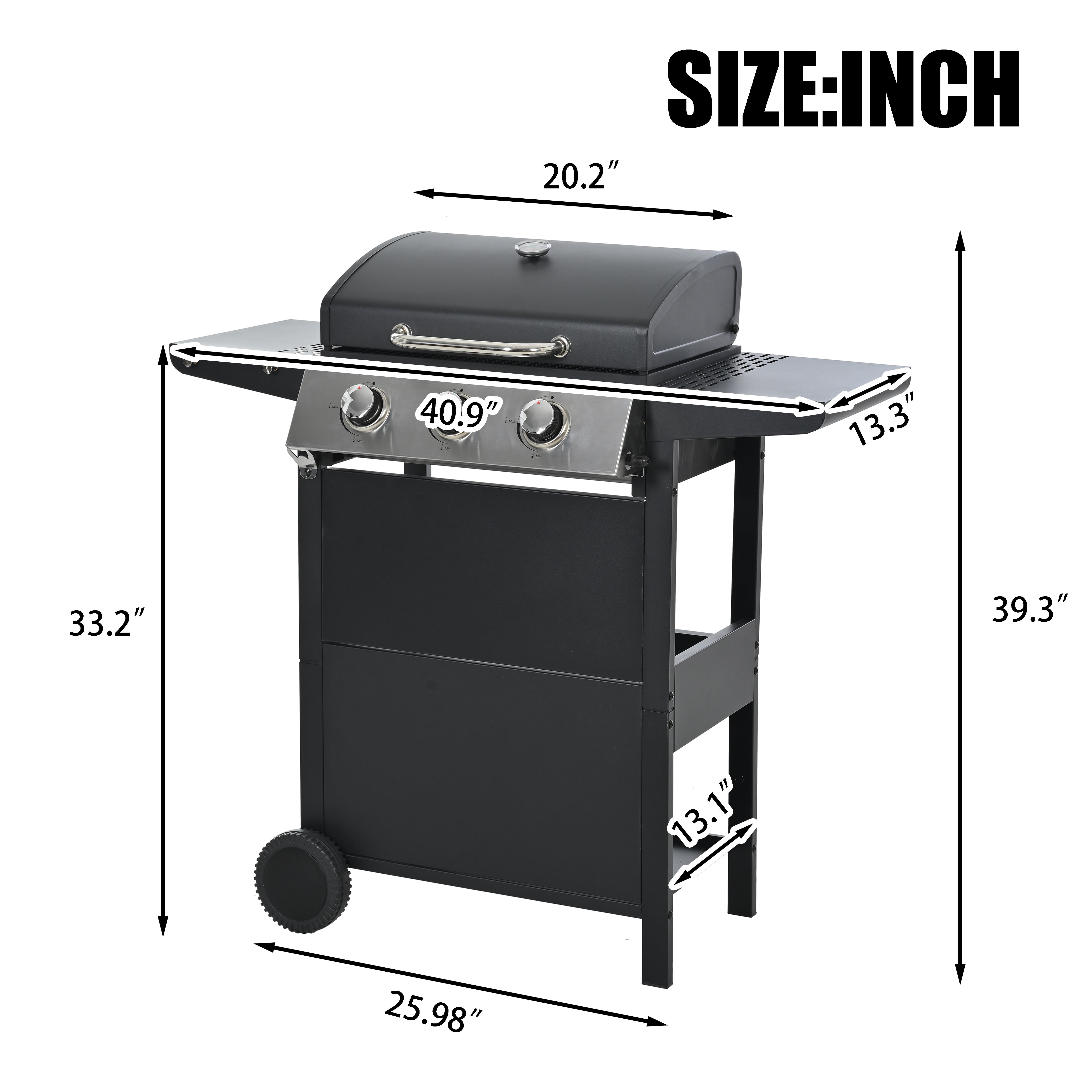 SinCiDo 3-Burner Propane Gas Grill, 26,000 BTU Stainless Steel Barbecue Grill with Porcelain, Enamel Grates, Side Shelves & Thermometer | for Backyard Parties, Patio BBQs, Garden Gatherings
