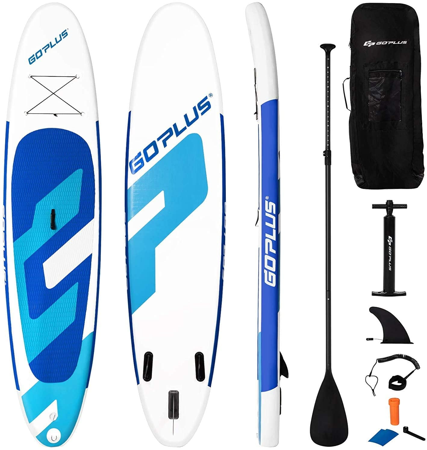 10ft White Blue Inflatable Paddle Board Stand Up SUP Paddleboard Pump Bag Skeg 