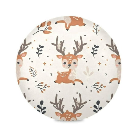

Round Plate Mat 15.4x15.4 Inchesx6 Placemat Table Mat Kitchen Mat Coffee Mat Fabric Thick Strong Wear-Resistant Heat Resistance Cute Yellow Deer