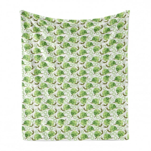 Snail Soft Flannel Fleece Blanket, Shelled Gastropod with Spiralling Shell Helix in Ornamental Floral Baby, Cozy Plush for Indoor and Outdoor Use, 50" x 70", Green Brown White Green, by Ambesonne