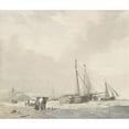 thumbnail image 3 of Hendrikus van de Sande Bakhuyzen 14x12 Black Modern Framed Museum Art Print Titled - View of the Beach at Scheveningen (1805 - 1860), 3 of 5