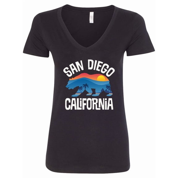 Inktastic San Diego California Bear Sunset Women's V-Neck T-Shirt